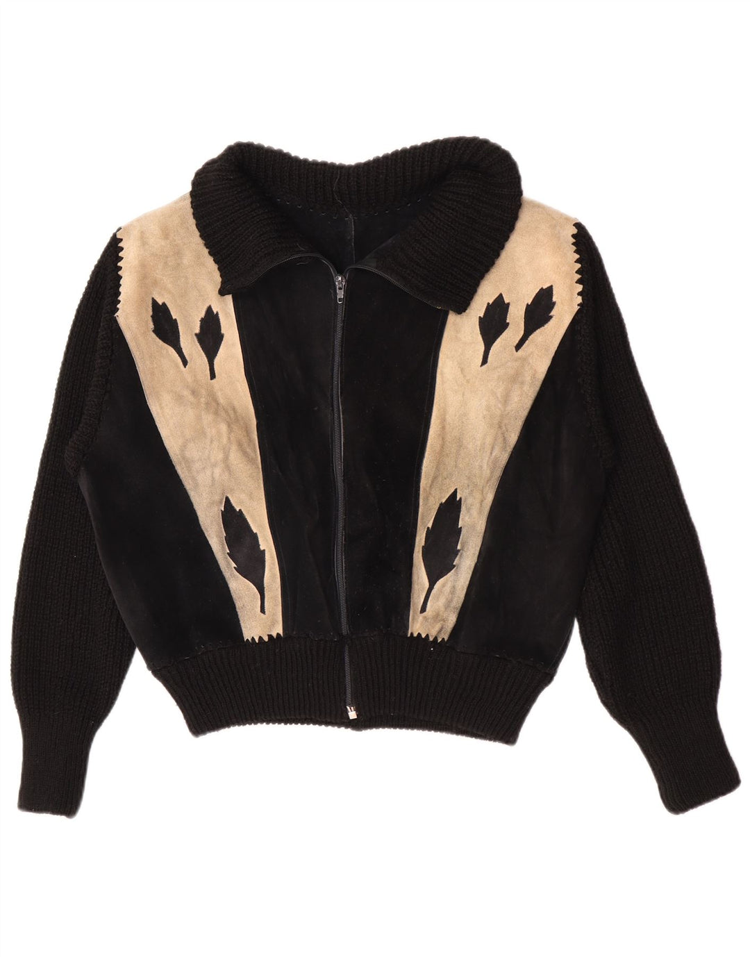 Giacca bomber scamosciata da donna vintage UK 16 grande color block nero