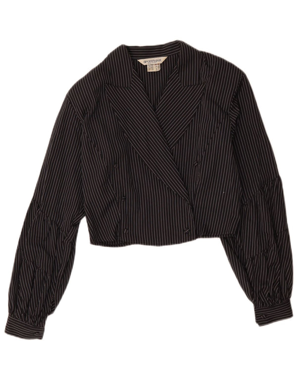 Sportmax Donna Doppio Petto Bolero Top UK 14 Grande Cotone a Righe Nere