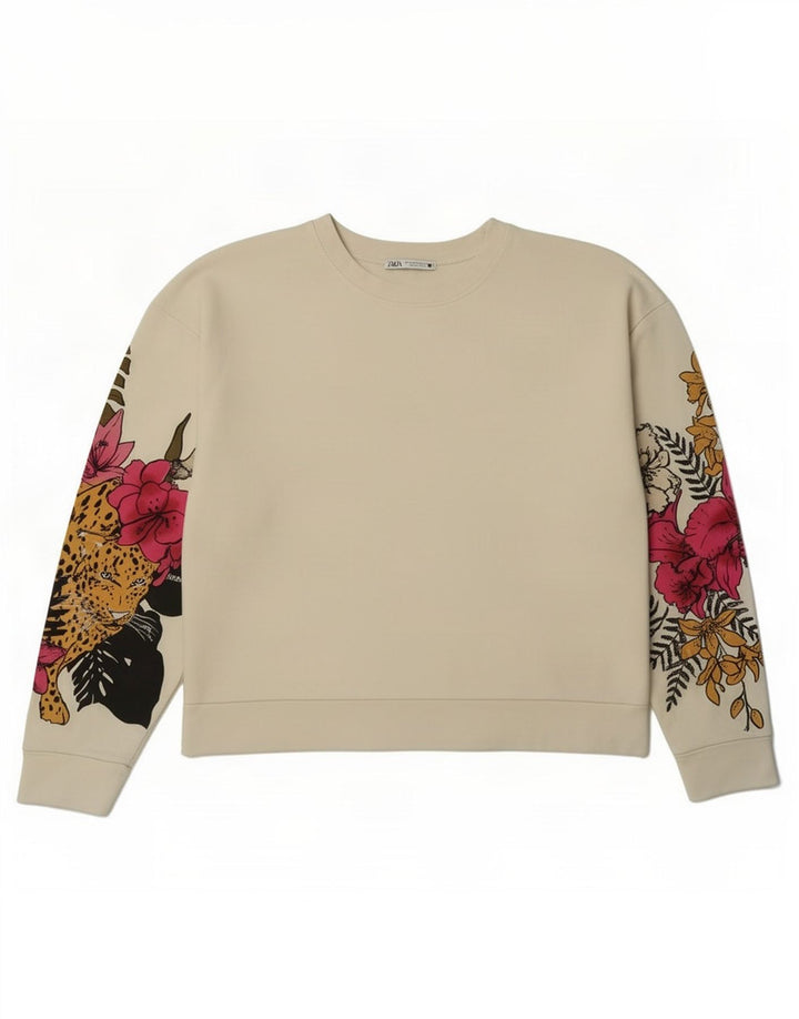 Felpa oversize con grafica da donna Zara UK 14 Medium White Floral