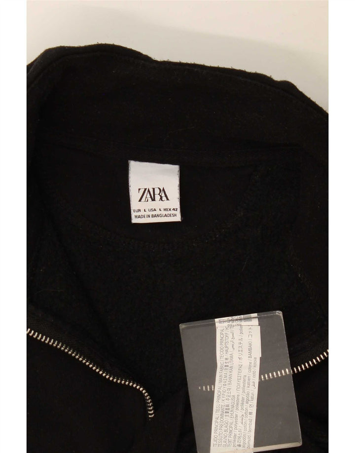 Felpa Zara da uomo con collo con zip, maglione grande, poliestere nero