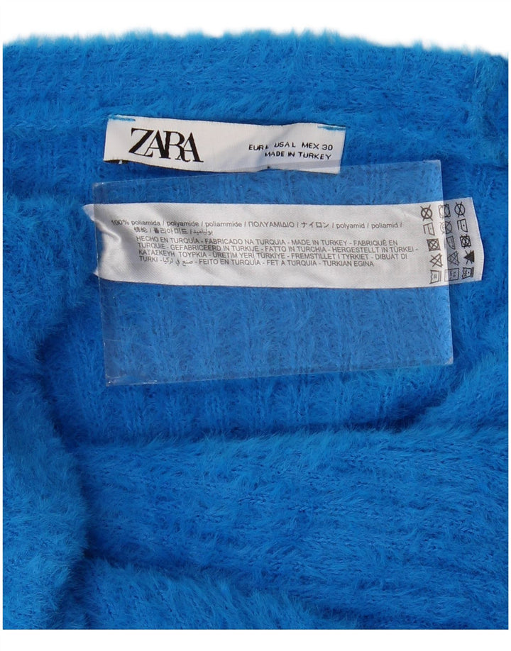 Maglione cardigan oversize corto da donna Zara UK 16 grande blu poliammide