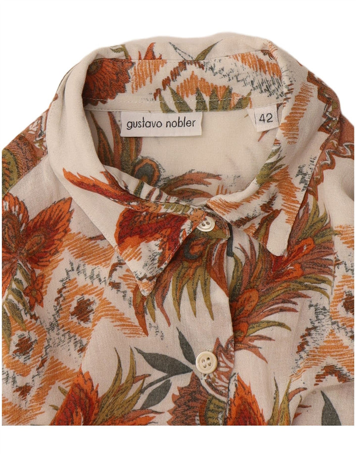 Camicia a maniche corte da donna vintage EU 42 grande floreale bianco sporco