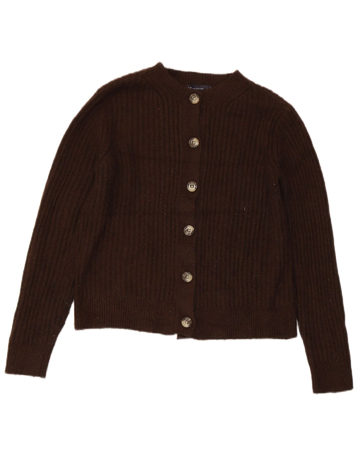Maglione cardigan corto da donna Marks & Spencer UK 10 piccolo poliestere marrone