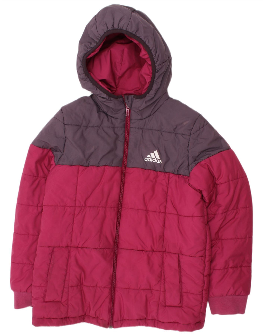Giacca imbottita con cappuccio Adidas da ragazzo 9-10 anni in poliestere color block rosa