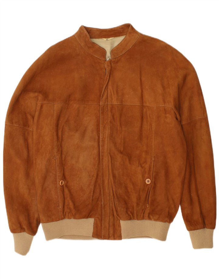 Giubbotto bomber vintage in pelle scamosciata da uomo IT 52 XL in pelle marrone