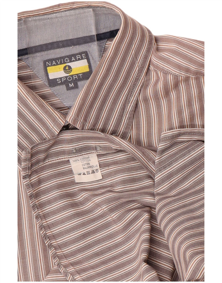 Camicia Uomo Navigare Cotone Gessato Marrone Medio
