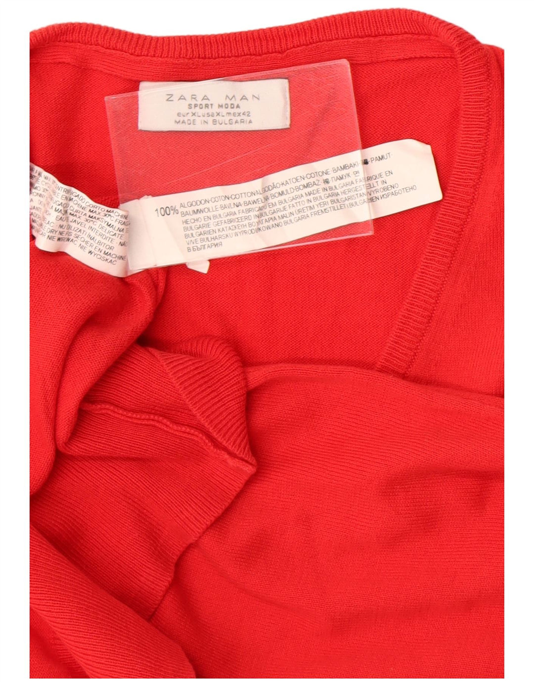 Maglione Zara da uomo con scollo a V XL in cotone rosso