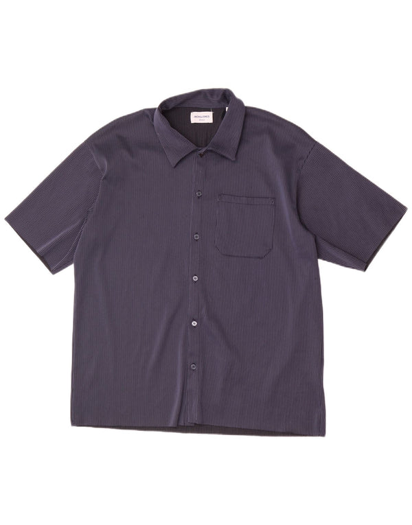Camicia a maniche corte da uomo Jack & Jones grande in poliestere a righe blu navy