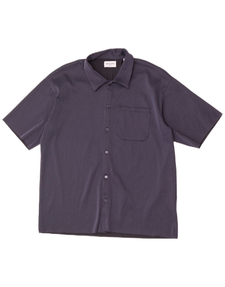 Camicia a maniche corte da uomo Jack & Jones grande in poliestere a righe blu navy
