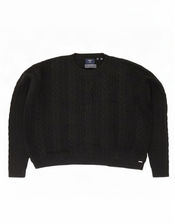 Maglione maglione girocollo oversize da donna Superdry UK 14 grande cotone nero