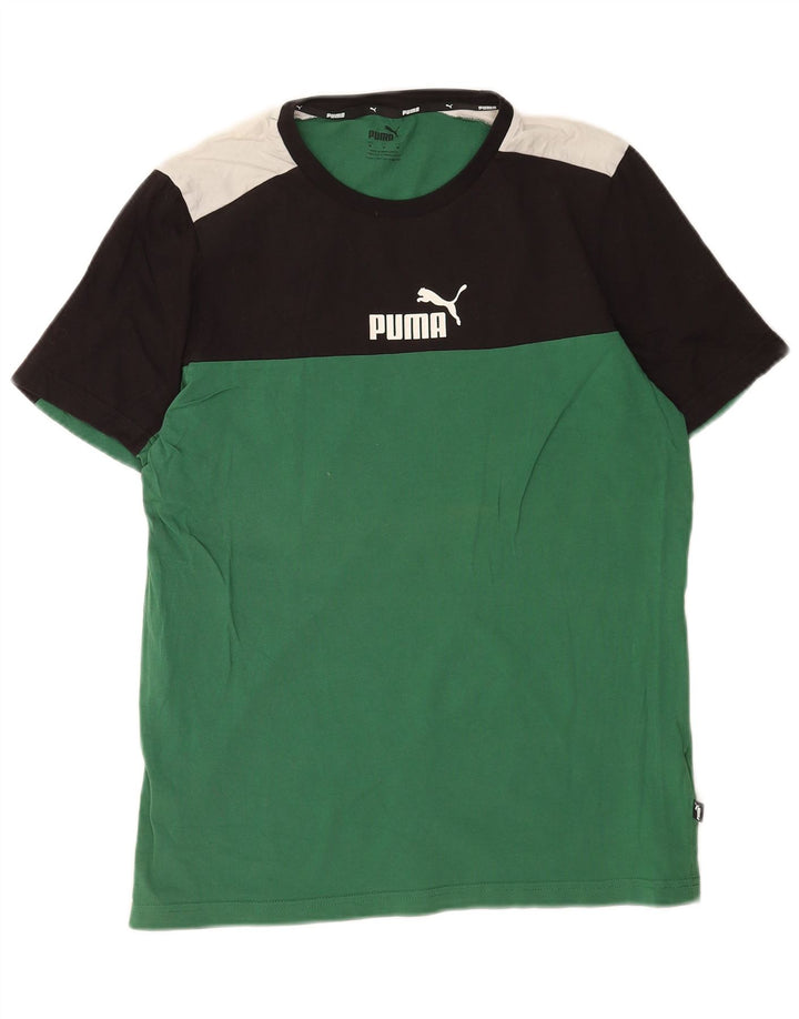 T-shirt grafica da uomo Puma Top in cotone color block verde medio