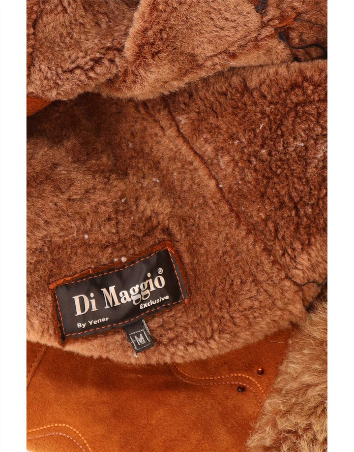 Giacca in shearling vintage da donna UK 12 in pelle marrone medio