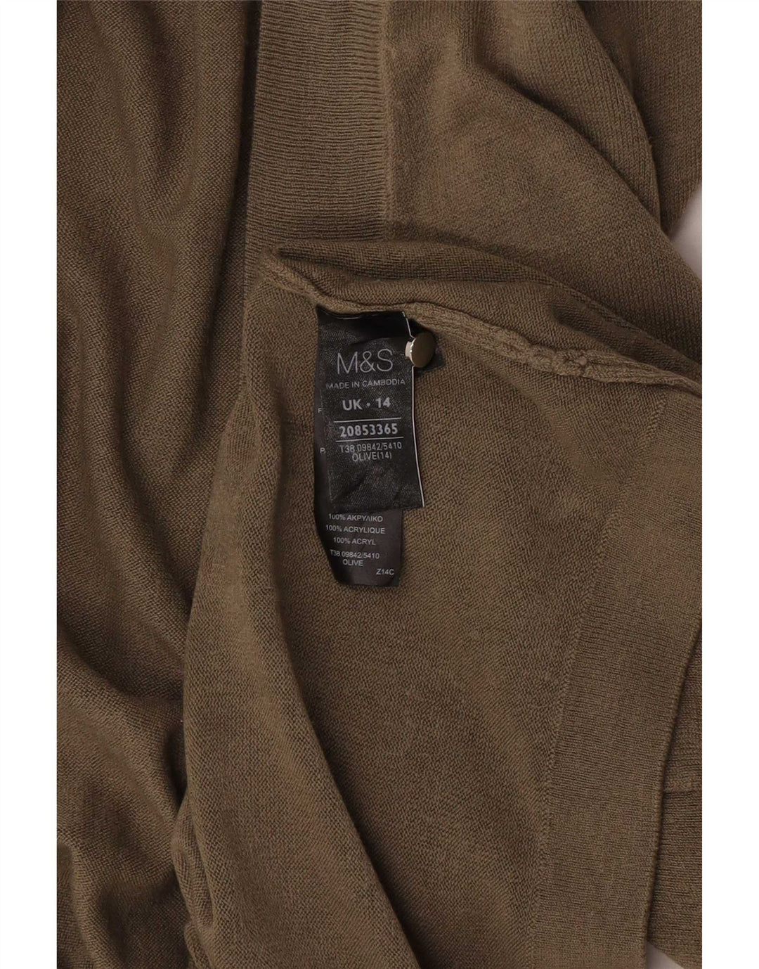 Maglione cardigan aperto lungo da donna Marks & Spencer UK 14 Cachi medio