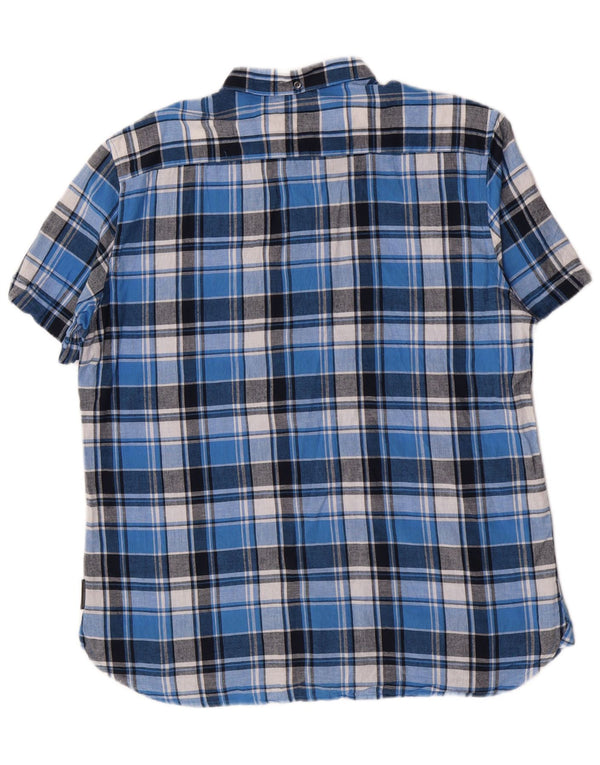 Camicia a maniche corte da uomo French Connection XL in cotone a quadri blu