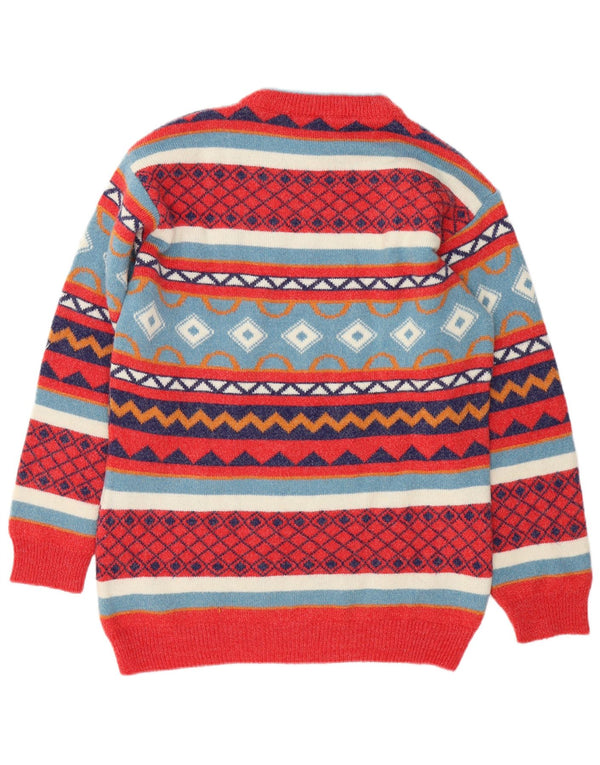 Maglione girocollo da uomo vintage in lana geometrica multicolore grande