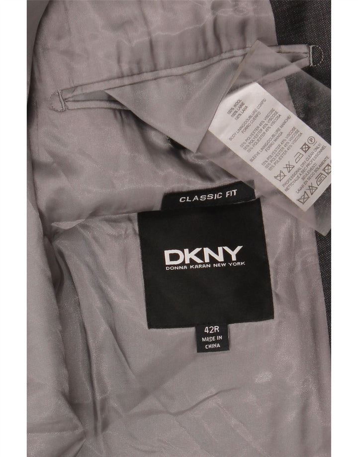 Giacca blazer da uomo Dkny a 2 bottoni vestibilità classica UK 42 XL lana grigia