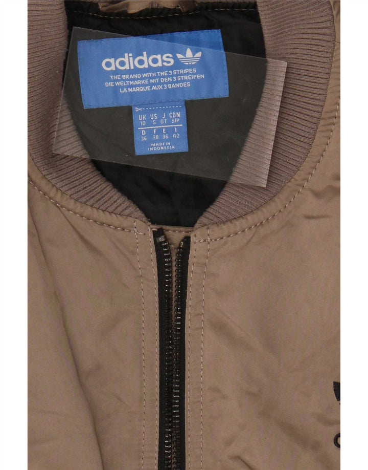 Giacca imbottita oversize con grafica Adidas da donna UK 10 piccola in poliestere marrone