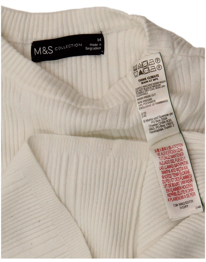 Marks & Spencer Top corto da donna a maniche lunghe UK 14 Viscosa bianca media