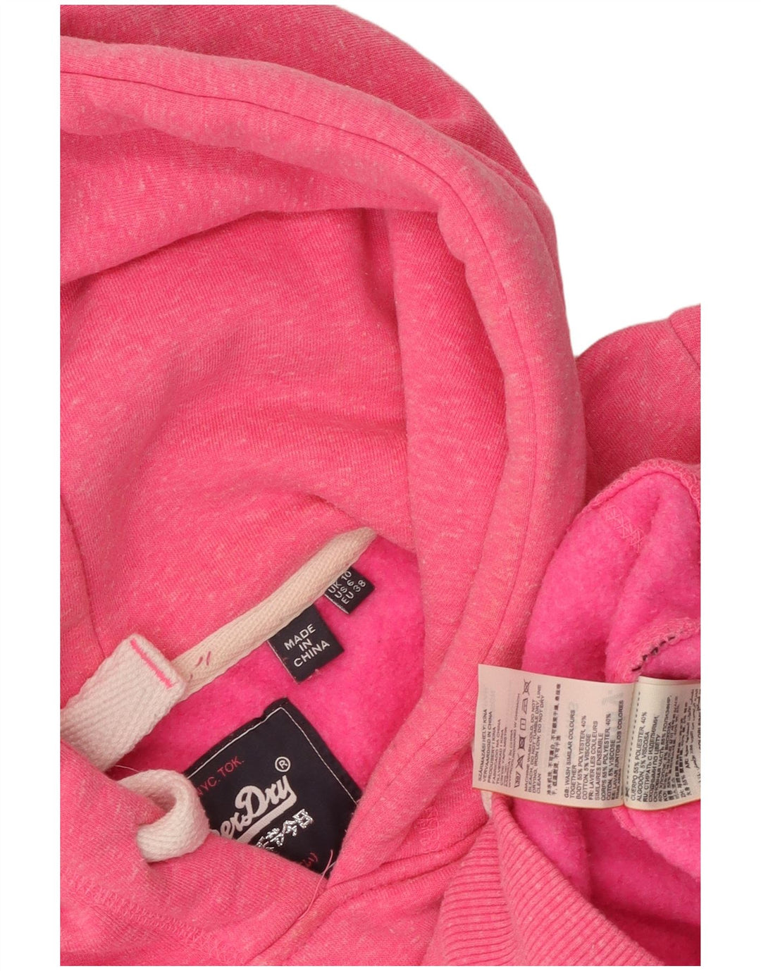 Felpa con cappuccio grafica da donna Superdry UK 10 Small Poliestere chiazzato rosa