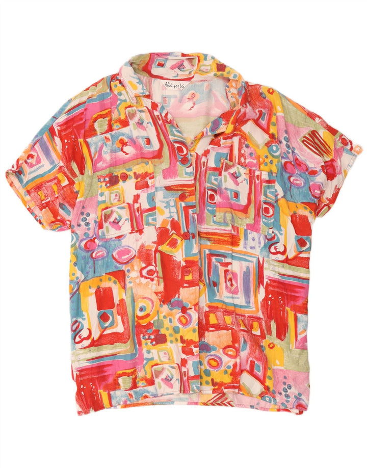 Camicia vintage da donna a maniche corte IT 46 Grande patchwork multicolore