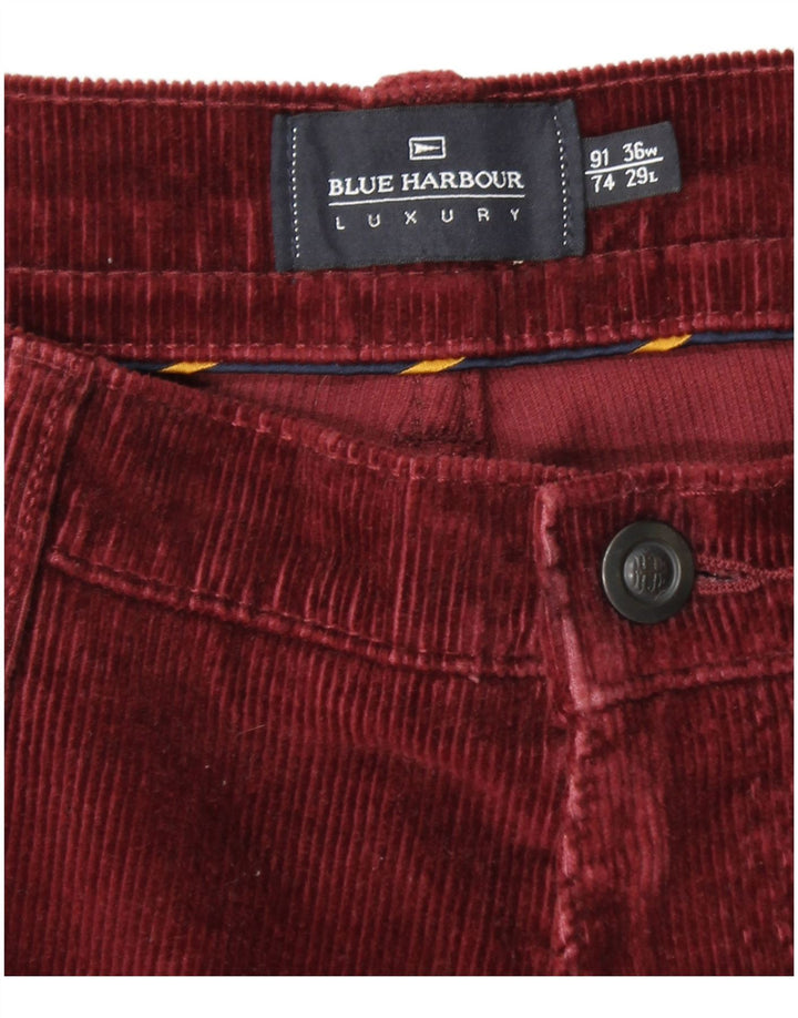 MARKS & SPENCER Pantaloni da uomo in velluto a coste blu Harbour W36 L29 Borgogna