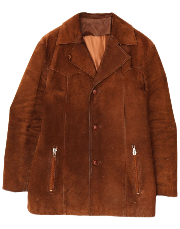 Soprabito vintage da uomo in pelle scamosciata EU 50 grande in pelle marrone