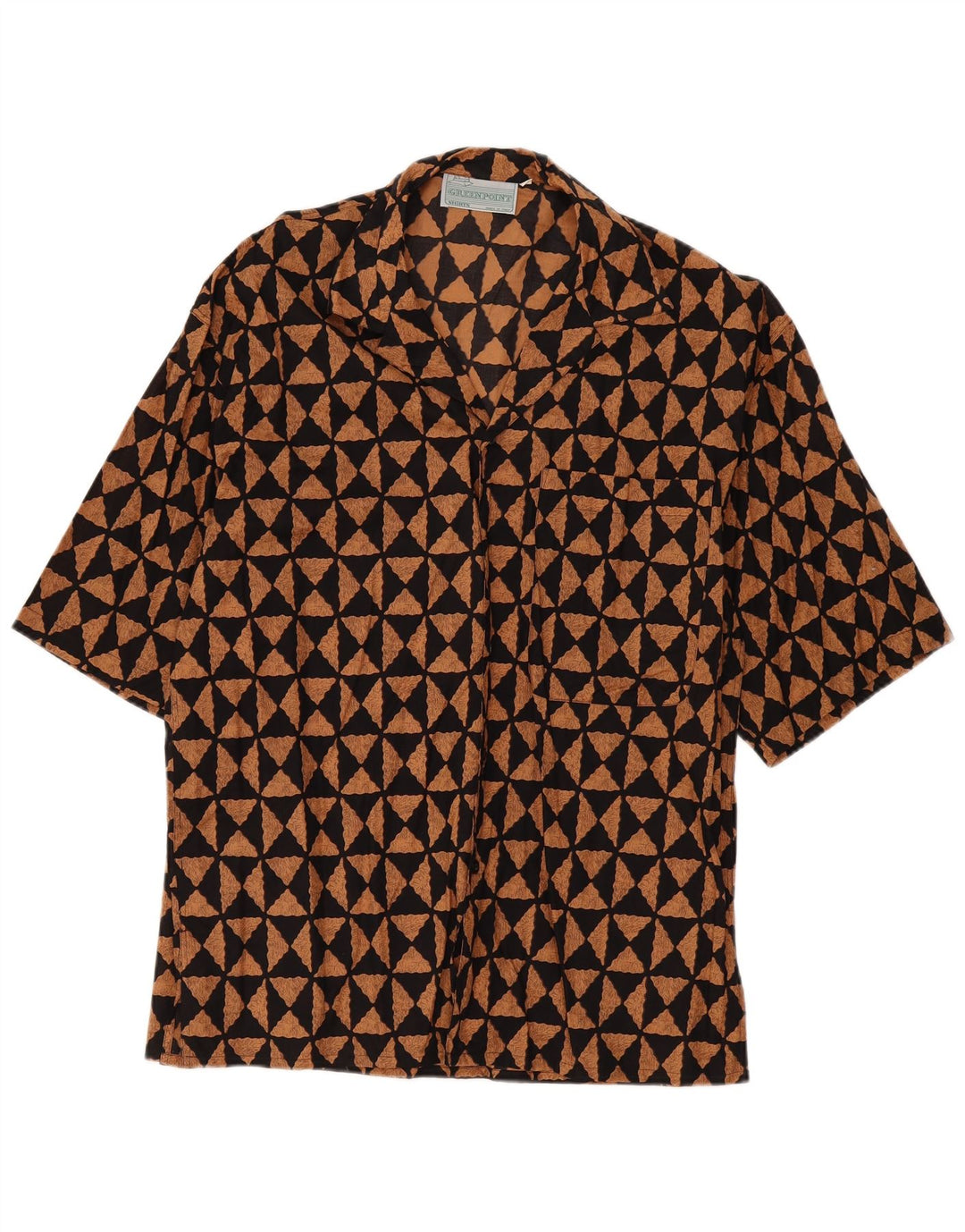 Camicia vintage da uomo a maniche corte in cotone geometrico nero medio