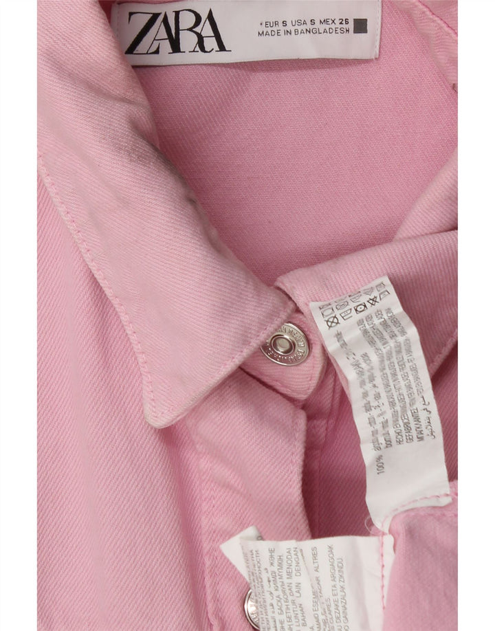 Giacca di jeans oversize da donna ZARA UK 10 piccola in cotone rosa