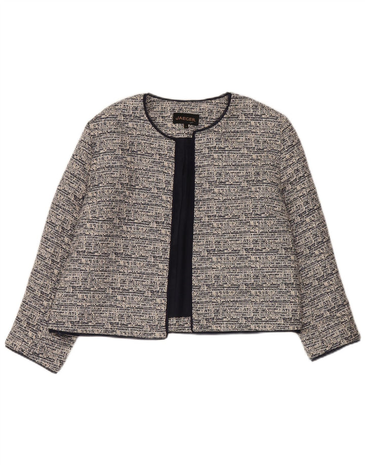 Giacca blazer aperta corta da donna Jaeger UK 14 grande cotone grigio