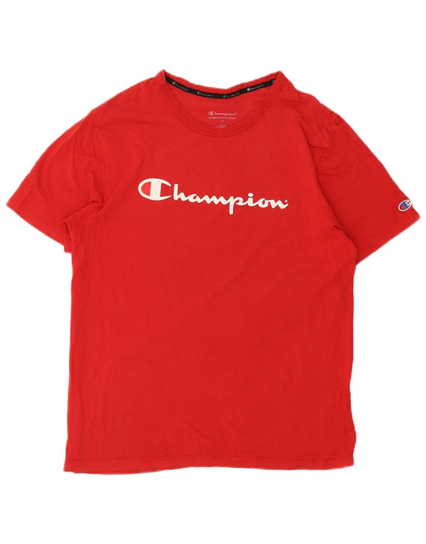 T-shirt grafica da uomo Champion Top in cotone rosso medio