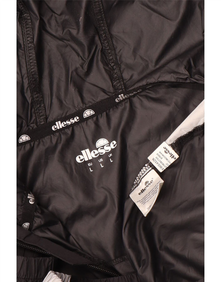 ELLESSE Giacca anorak da uomo con cappuccio grafico UK 40 Large Black Colourblock