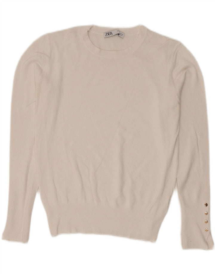 Maglione maglione girocollo da donna Zara UK 14 grande viscosa bianca