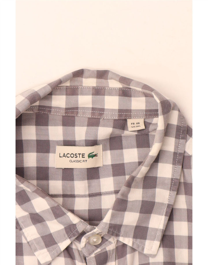 Camicia Lacoste da uomo vestibilità classica taglia 46 2XL cotone a quadretti grigio