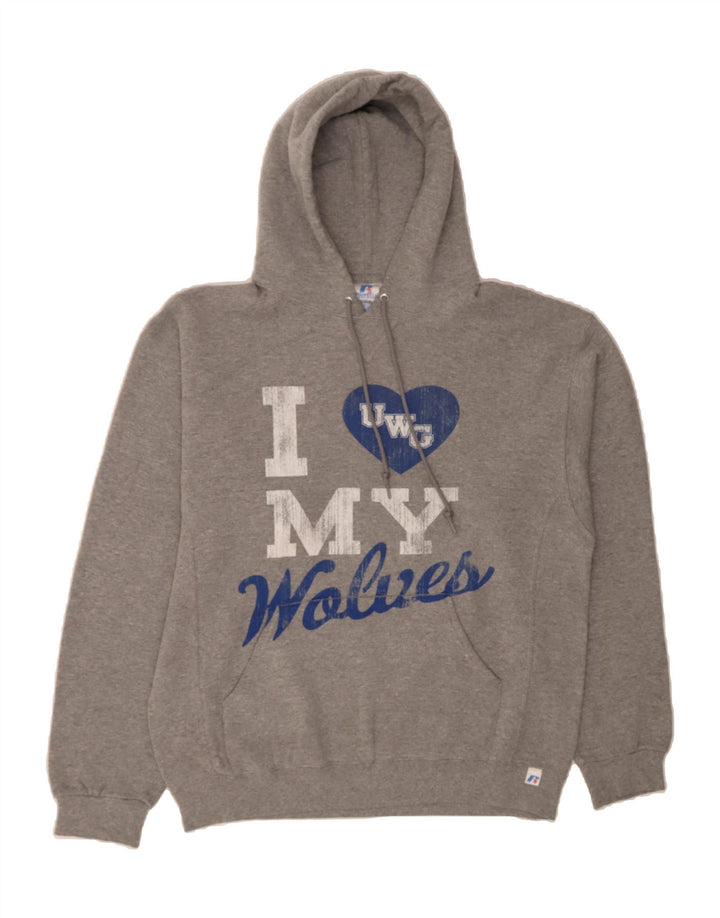 RUSSELL ATHLETIC Mens Graphic Hoodie Jumper Large Grey Polyester Vintage Russell Athletic and Second-Hand Russell Athletic from Messina Hembry 