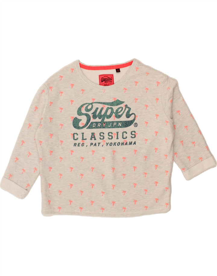 SUPERDRY Womens Oversized Graphic Sweatshirt Jumper UK 14 Medium Grey Vintage Superdry and Second-Hand Superdry from Messina Hembry 
