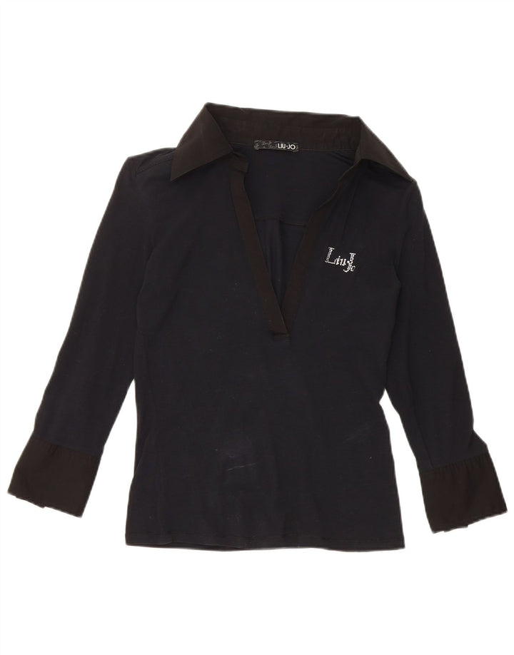 Liu Jo Donna Pullover Manica a 3/4 Camicia Camicetta UK 8 Small Blu Navy