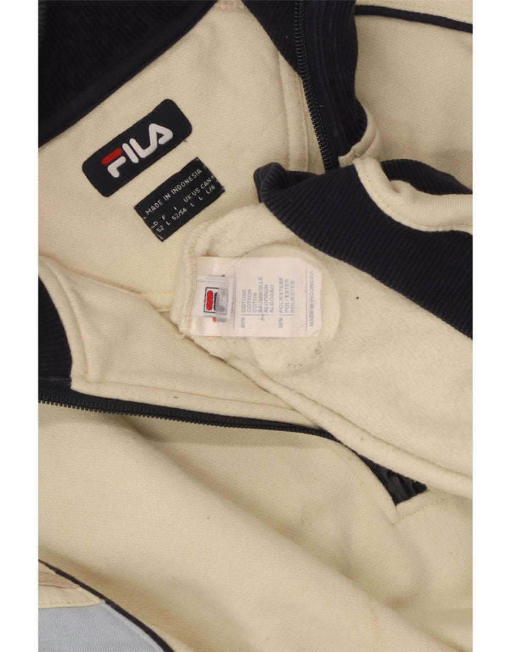 FILA Felpa da uomo con zip e collo, maglione grande, cotone color block bianco sporco