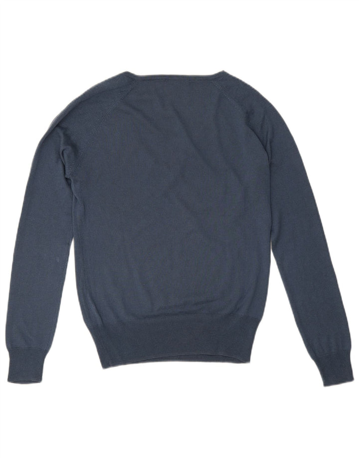 Massimo Dutti Maglione da donna con scollo a V UK 12 Seta blu medio