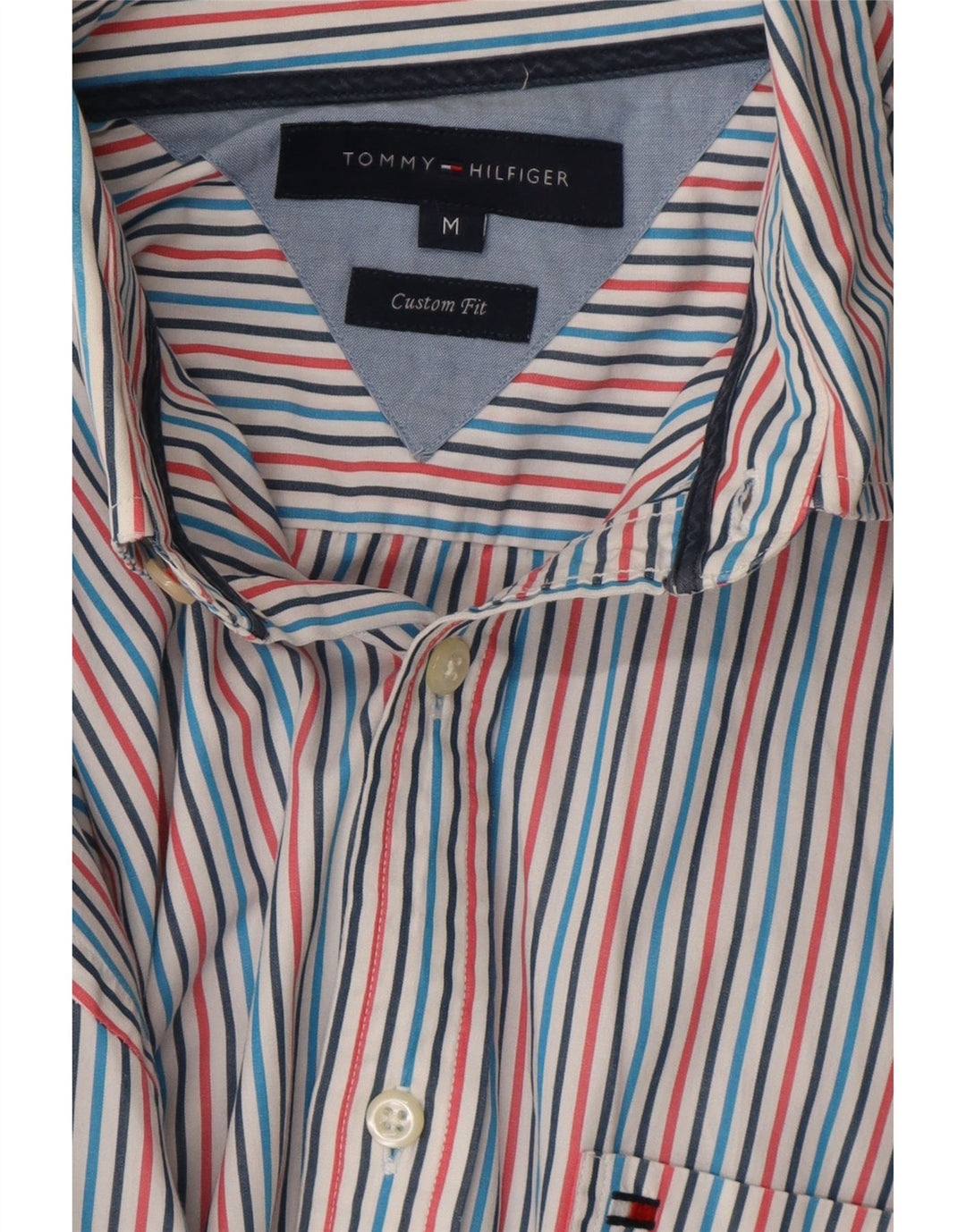 TOMMY HILFIGER Mens Custom Fit Shirt Medium Multicoloured Striped Cotton Vintage Tommy Hilfiger and Second-Hand Tommy Hilfiger from Messina Hembry 