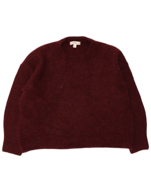 Marks & Spencer Womens Crew Neck Jumper Sweater UK 16 Large Burgundy Wool
