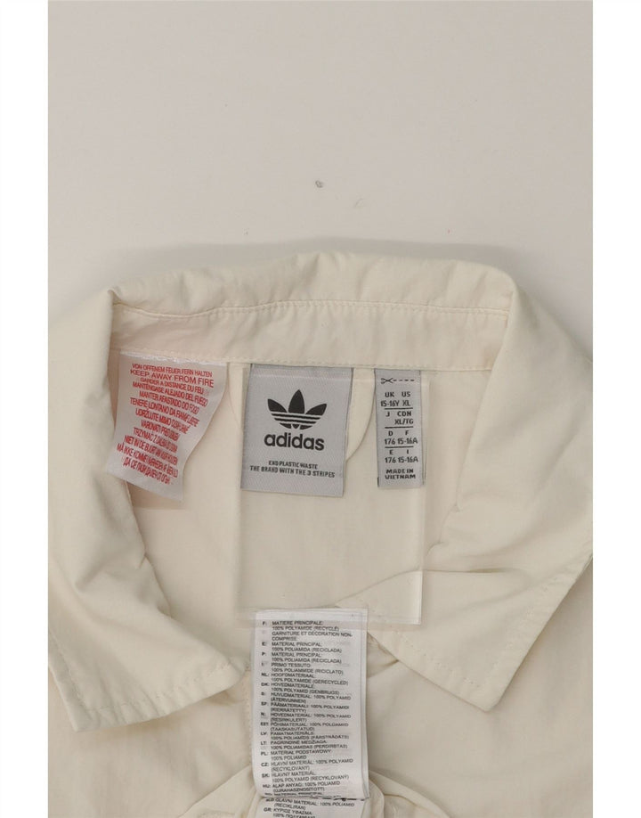 ADIDAS Boys Graphic Tracksuit Top Jacket 15-16 Years White Polyamide Vintage Adidas and Second-Hand Adidas from Messina Hembry 