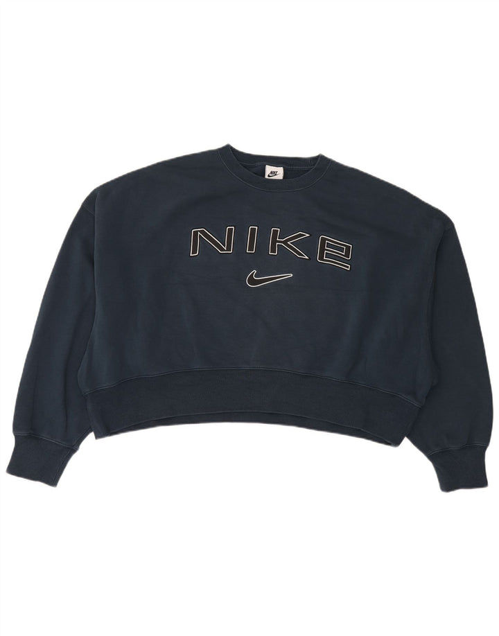 Felpa con grafica corta oversize da donna Nike UK 14 medio blu navy