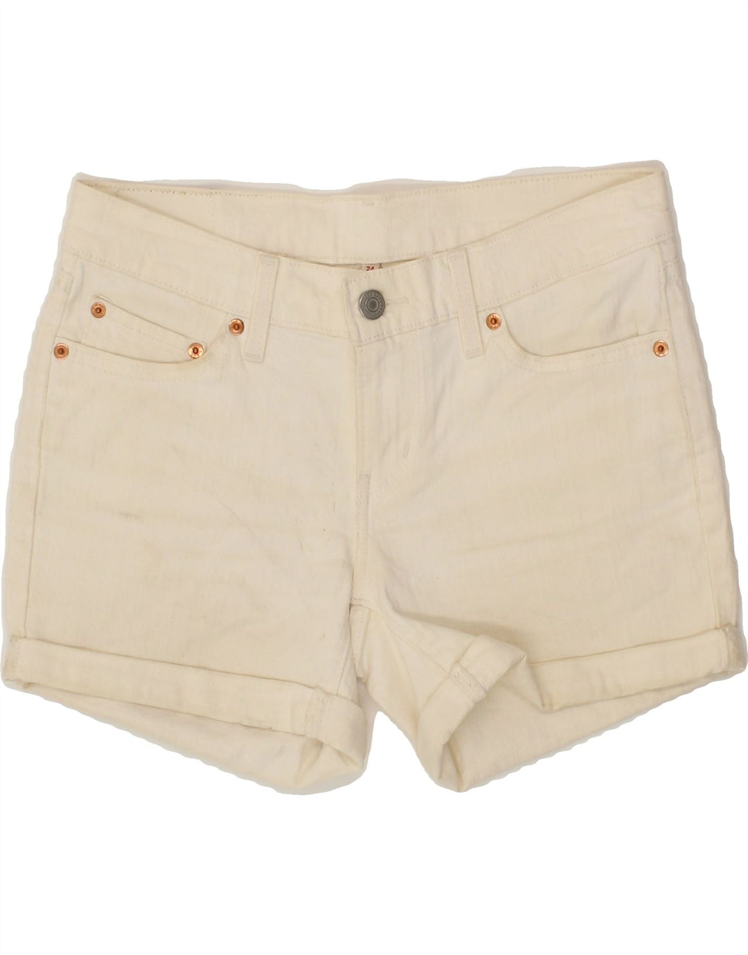 LEVI'S Womens Denim Shorts W24 XS Off White Cotton Vintage Levi's and Second-Hand Levi's from Messina Hembry 