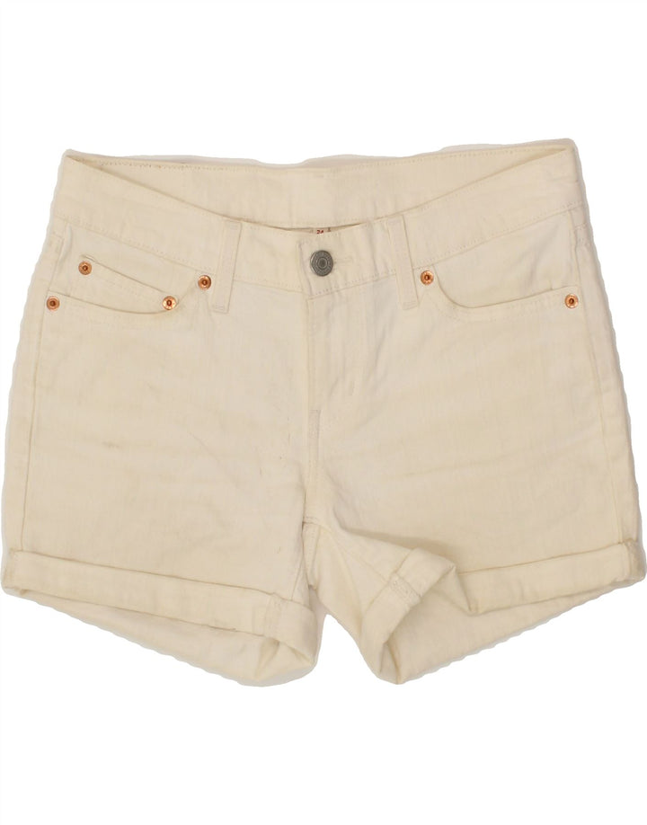 LEVI'S Womens Denim Shorts W24 XS Off White Cotton Vintage Levi's and Second-Hand Levi's from Messina Hembry 