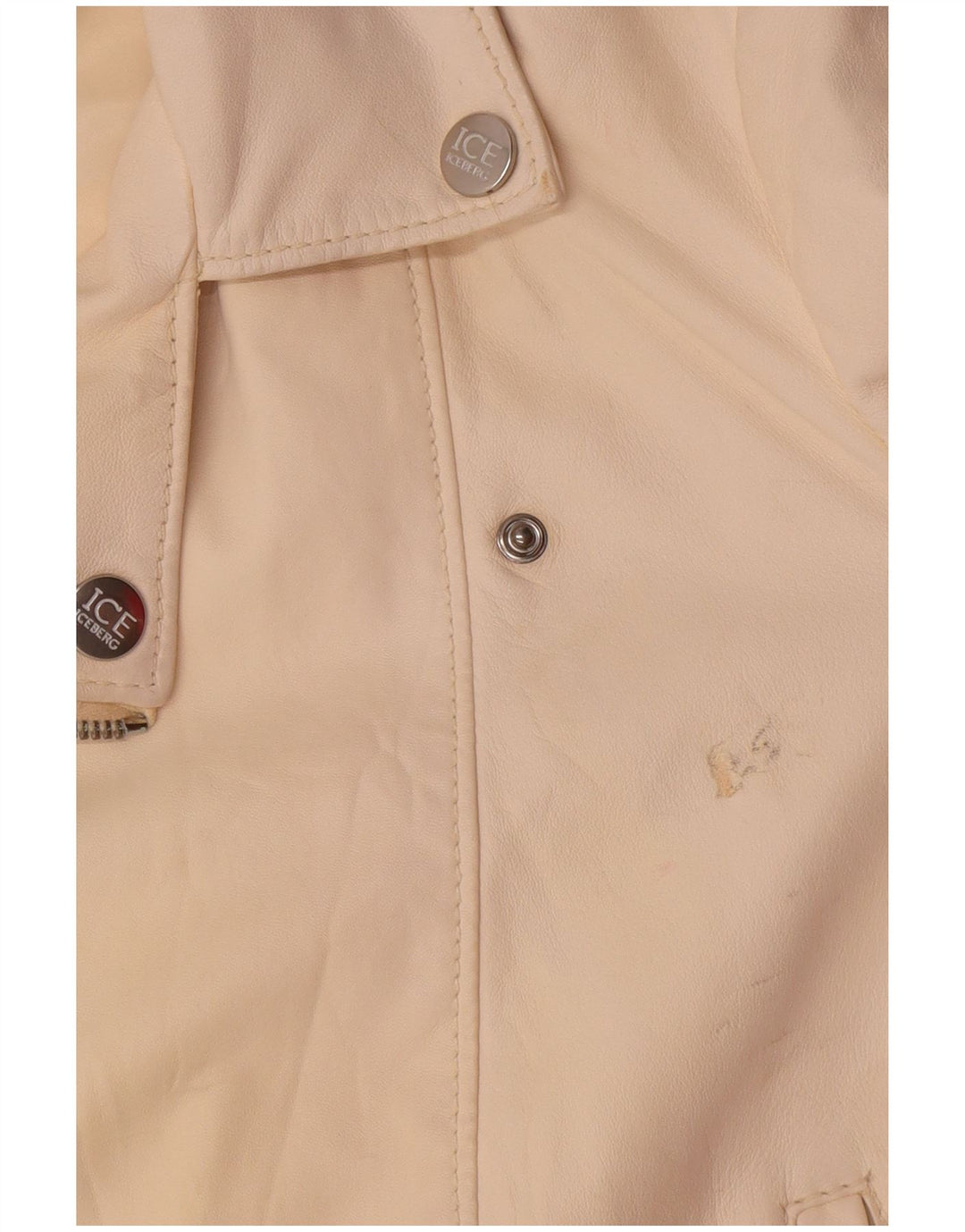 Giacca da motociclista in pelle da donna Iceberg UK 14 Pelle media bianco sporco