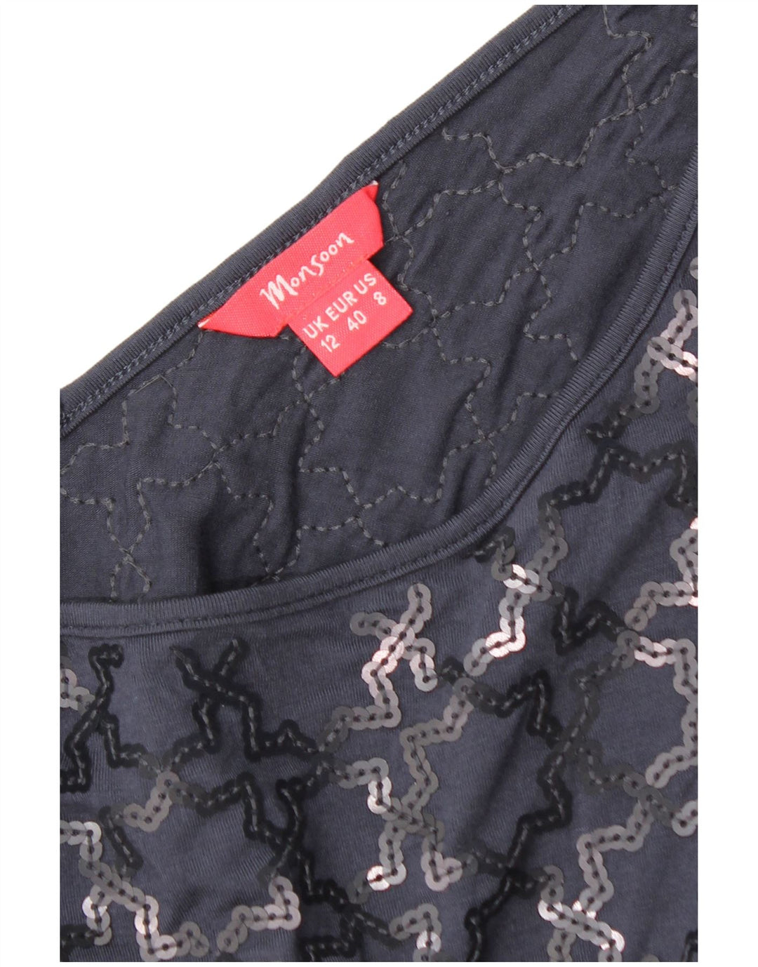 Abito a trapezio a maniche corte da donna Monsoon UK 12 Medio Blu Navy geometrico