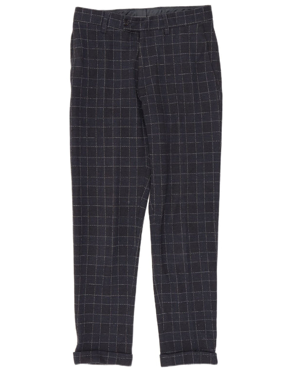 Pantaloni da abito dritti da uomo ZARA EU 36 XS W29 L28 blu navy a quadri