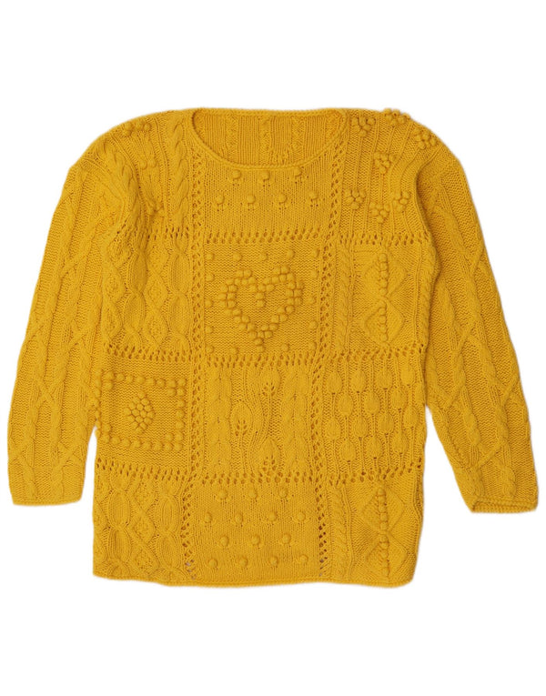 Maglione maglione vintage da donna con scollo a barca UK 14 cotone giallo medio