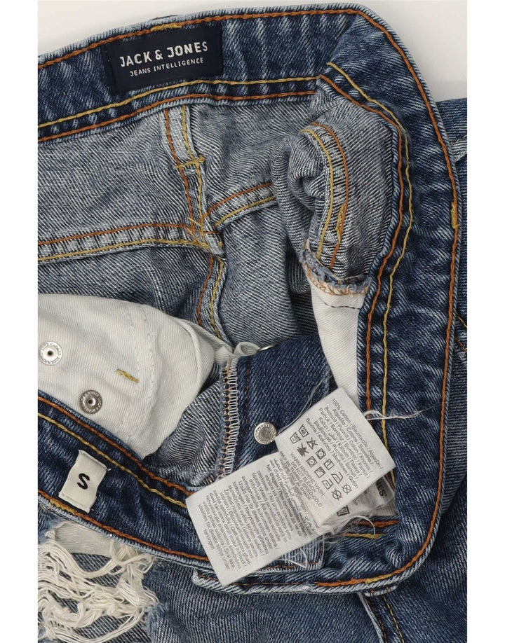 Jack & Jones Pantaloncini di jeans vestibilità regolare invecchiati da uomo piccoli W28 cotone blu