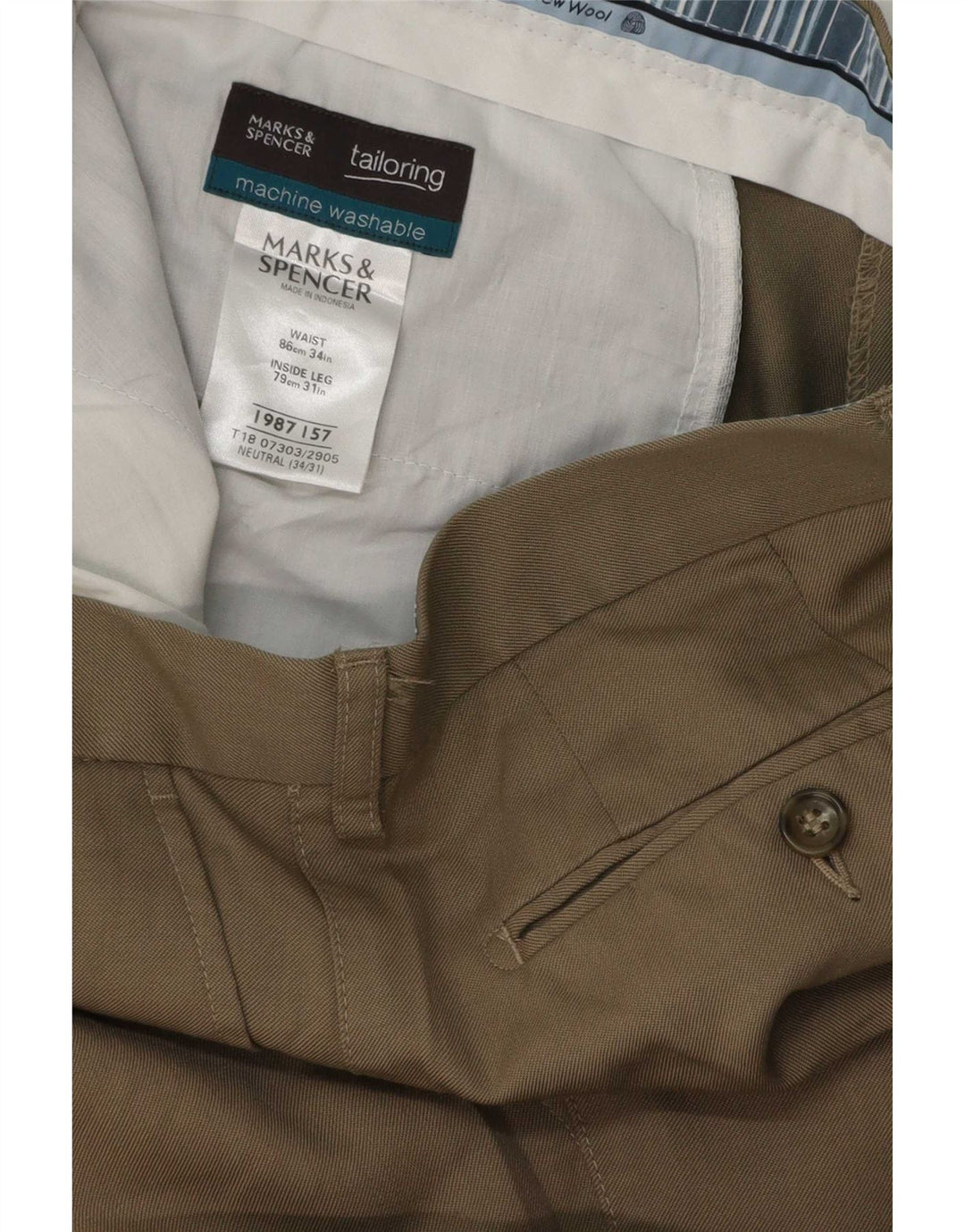 Pantaloni da abito da uomo Marks & Spencer W34 L31 Lana beige